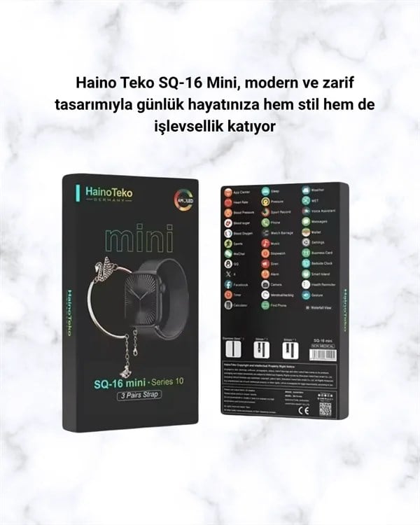 SQ-16 Mini Series 10 Akıllı Saat | Şık ve Hafif Tasarım, 3 Kordon Seçeneği