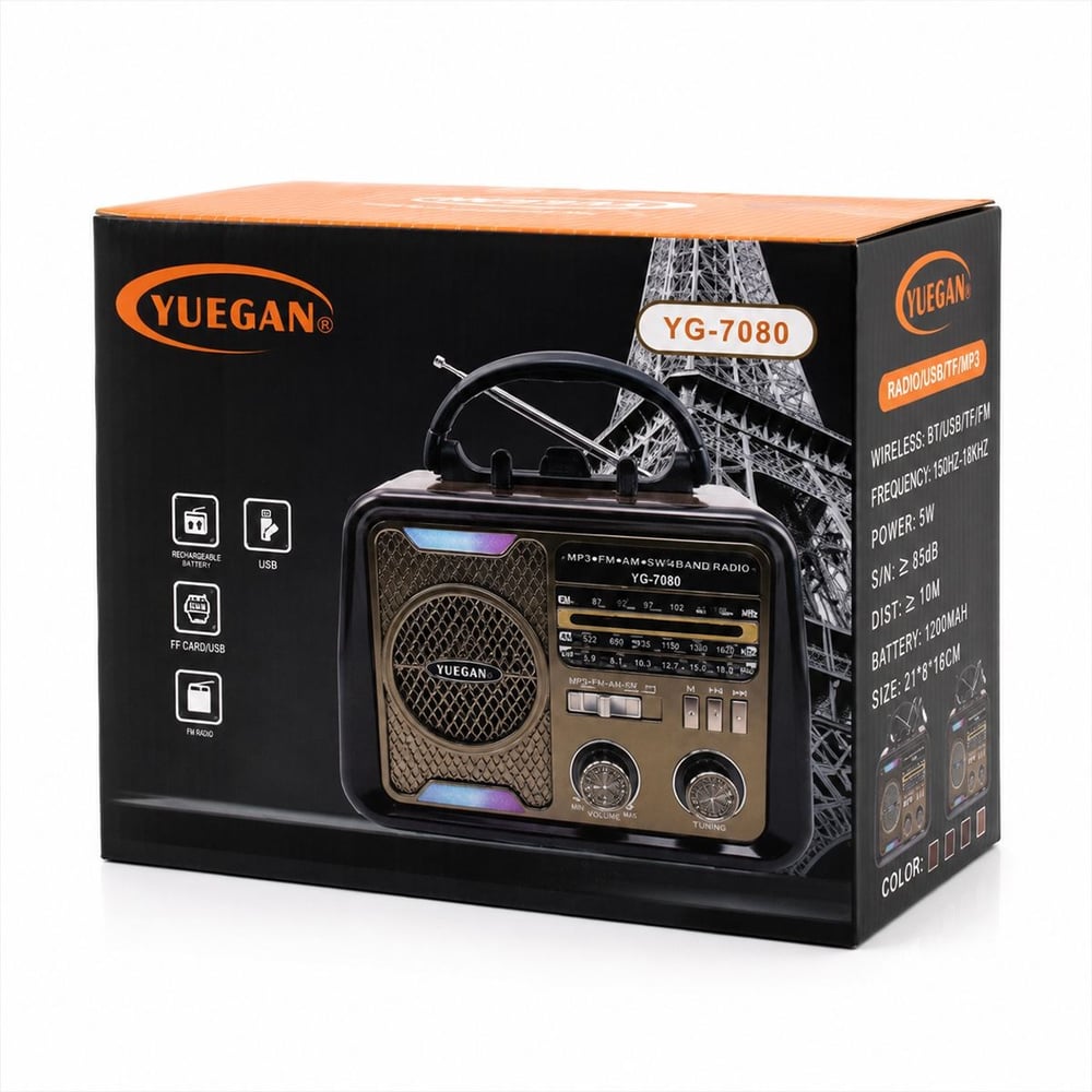 Şarjlı Bluetooth FM Radyo Hoparlör (USB/TF MP3, Nostaljik İbreli)