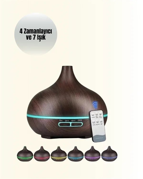 Sessiz Çalışan Aromaterapi Difüzörü – 4 Zaman Ayarlı, 7 Renkli Işık Seçeneği