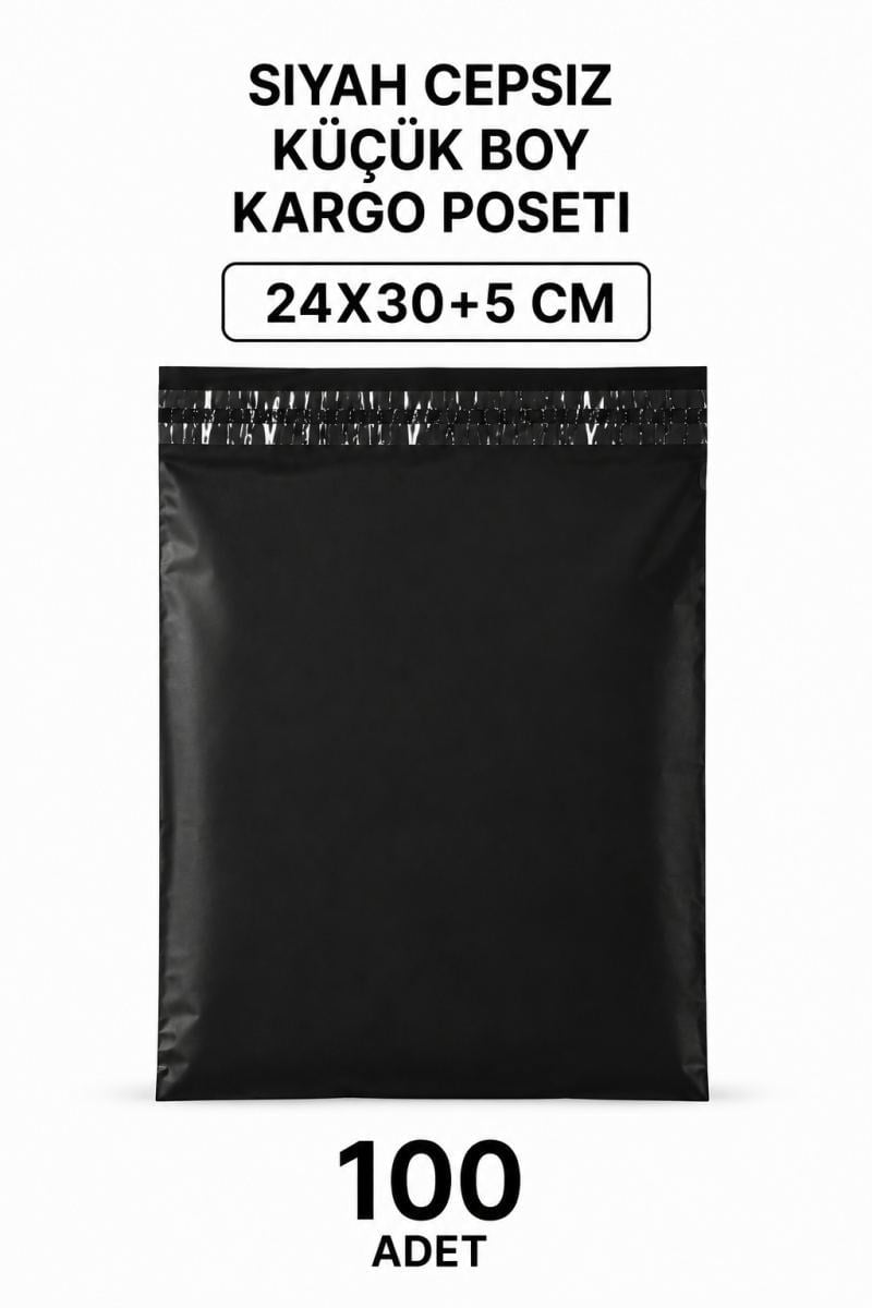 Siyah Cepsiz Küçük Boy Kargo Poşeti 24x30+5 Cm 100 Adet