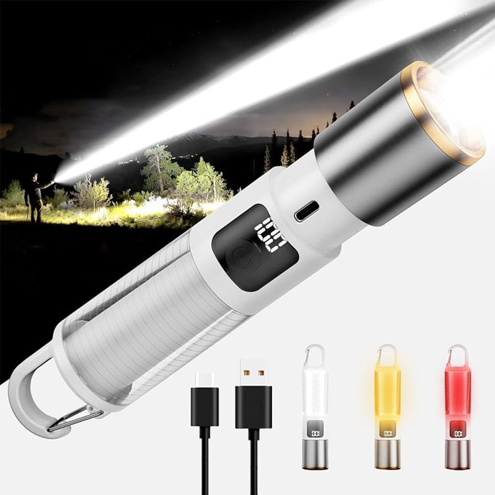USB Şarjlı Zoom El Feneri - 6 Modlu (Kamp & Çok Amaçlı)