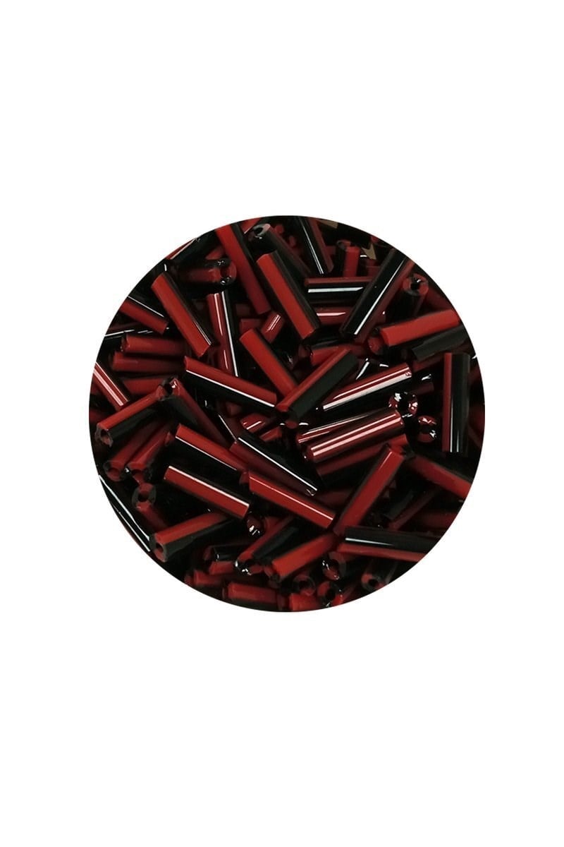 Uzun Boru Kesme Boncuk Çap 2mm Uzunluk 10 mm - 20 Gram - Kırmızı Siyah - BNC252