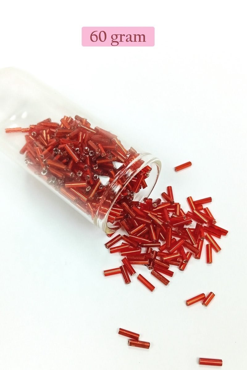 Uzun Boru Kesme Boncuk Çap 2mm Uzunluk 10 mm - 60 Gram - Şeffaf Kırmızı - BNC299