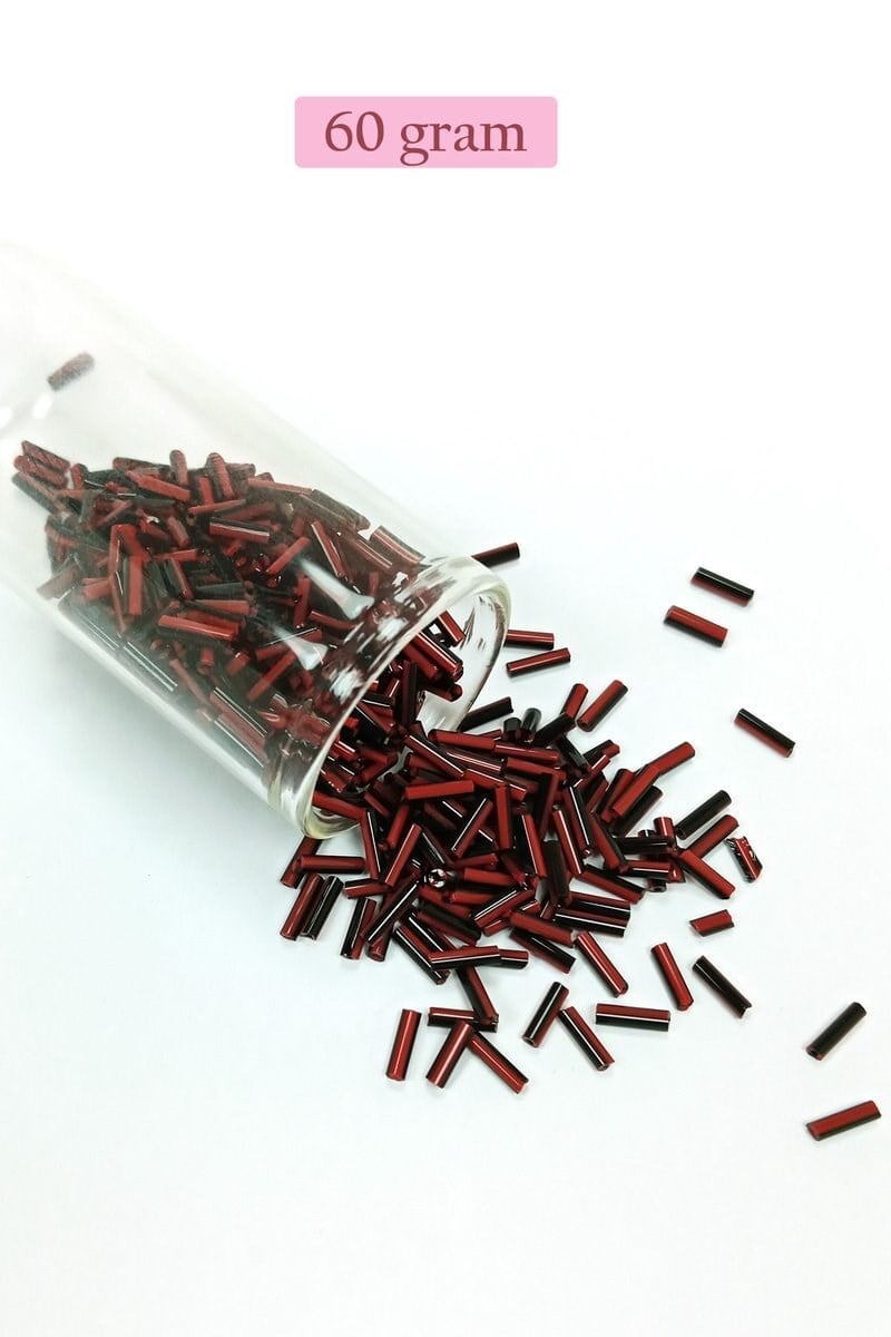 Uzun Boru Kesme Boncuk Çap 2mm Uzunluk 10 mm - 60 Gram - Kırmızı Siyah - BNC291