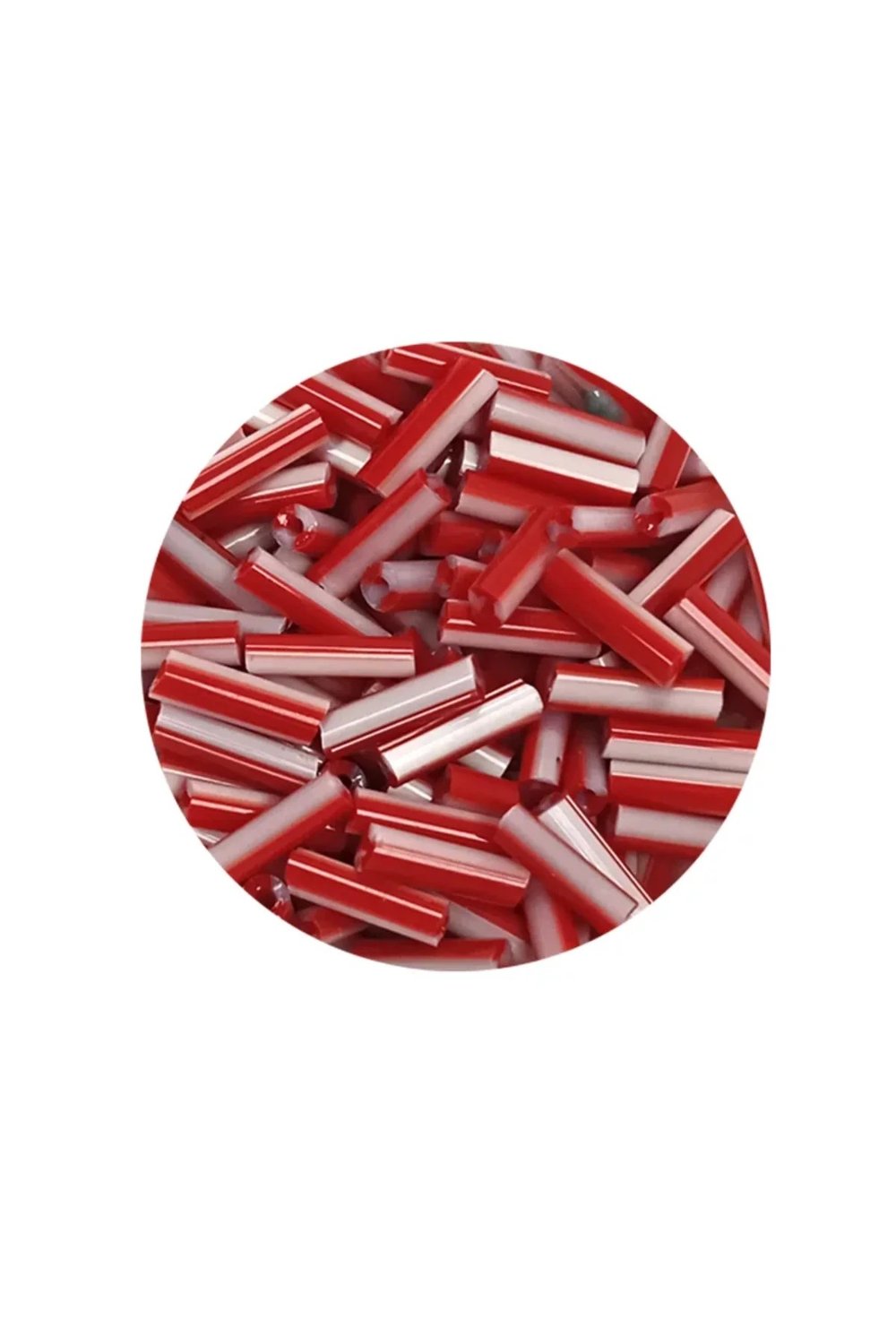 Uzun Boru Kesme Boncuk Çap 2mm Uzunluk 10 mm - 20 Gram - Kırmızı Beyaz - BNC239
