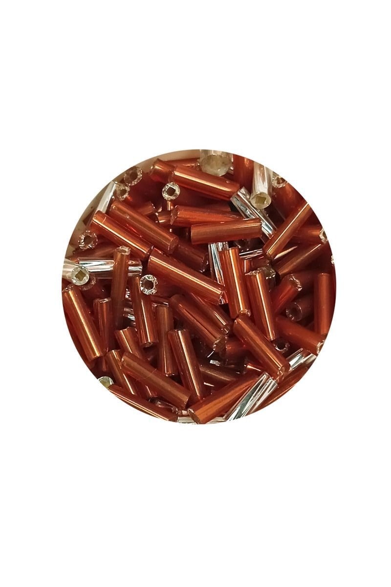 Uzun Boru Kesme Boncuk Çap 2mm Uzunluk 10 mm - 60 Gram - Kahverengi Gümüş - BNC301