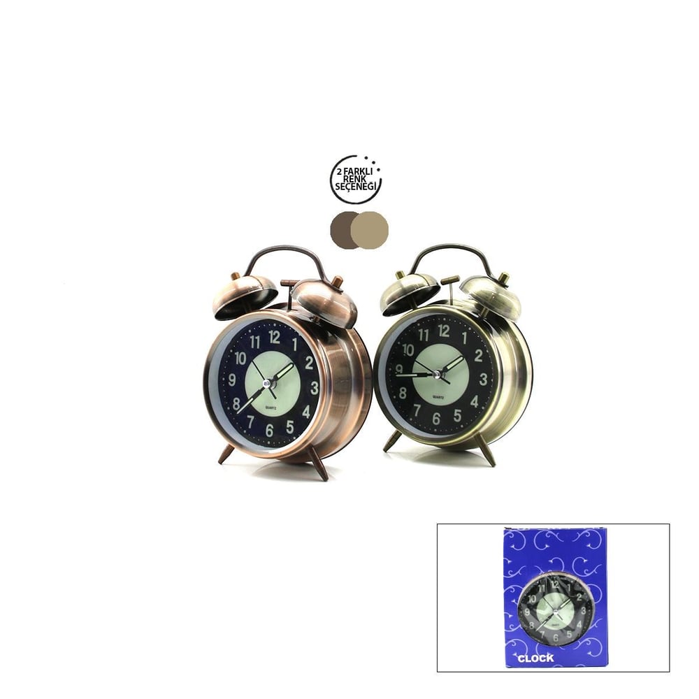 Yuvarlak Metal Çalar Saat 10 cm - Pilli Işıklı Fosforlu