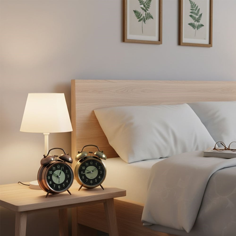 Yuvarlak Metal Çalar Saat 10 cm - Pilli Işıklı Fosforlu