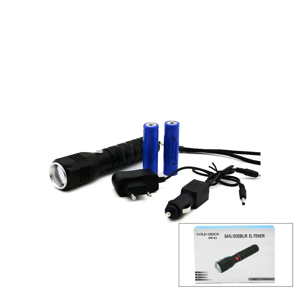 Zoomlu COB LED Şarjlı Metal El Feneri 3000 Lümen 17 cm