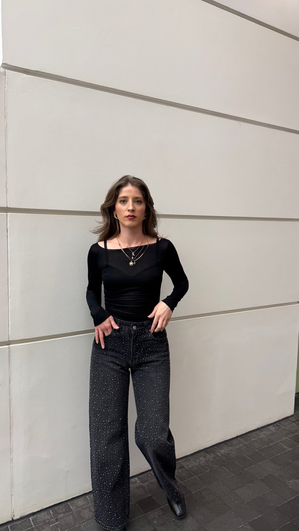 Taşlı Siyah Jean -ALT GİYİM