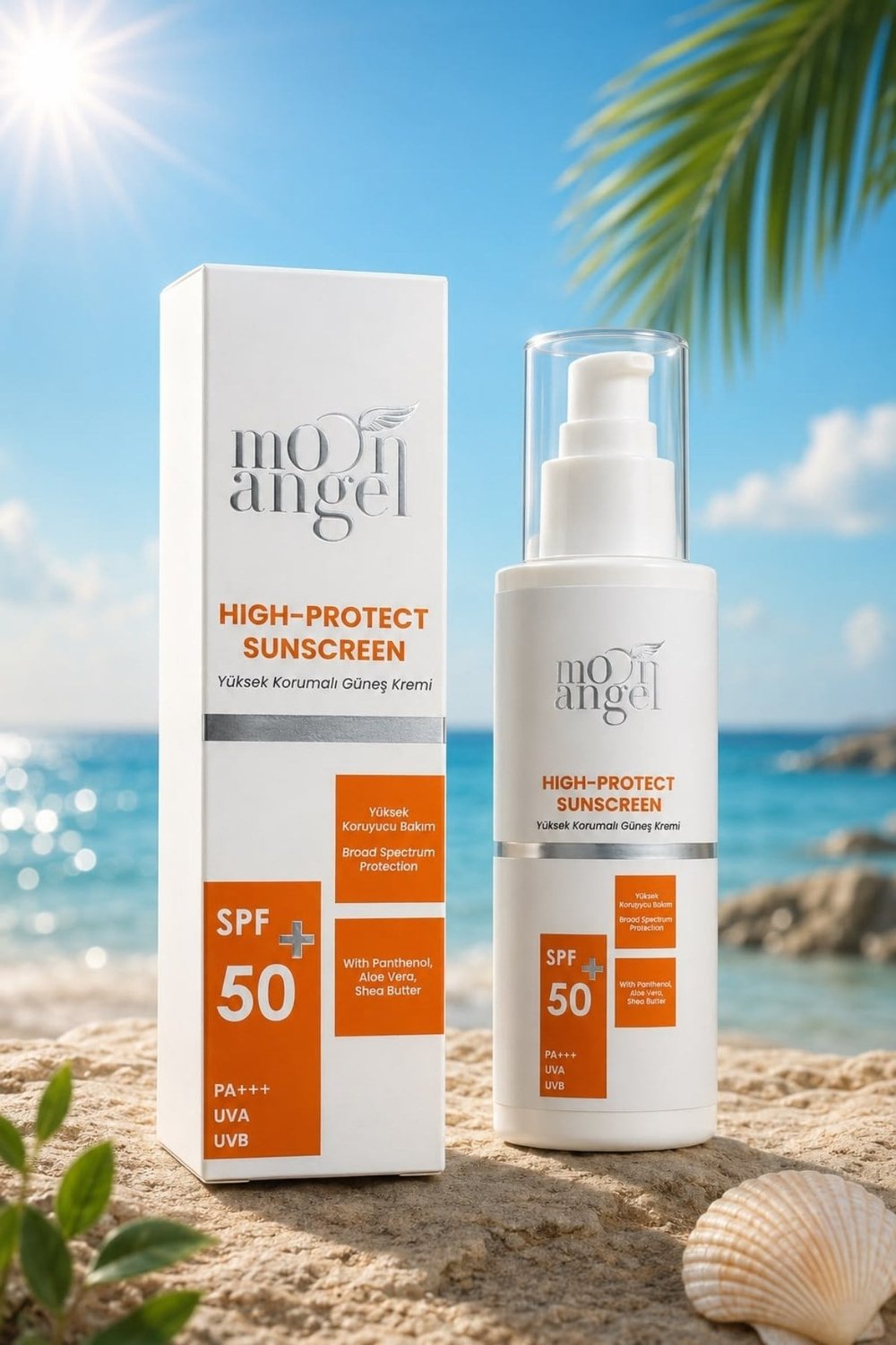 Moon Angel Güneş kremi SPF 50+ PA+++ UVA/UVB Spektrum Koruma Nemlendirici Yüz ve Vücut Güneş Koruyucu 50 mlMoon Angel