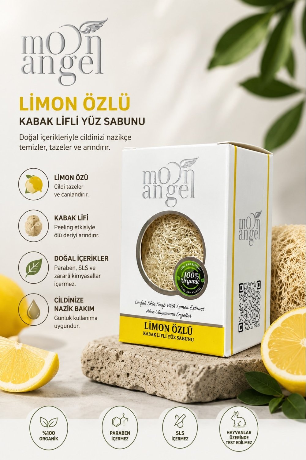 Moon Angel Kabak Lifli Sabun Limon Özlü Sivilce Karşıtı Cilt Bakım Sabunu Moon Angel