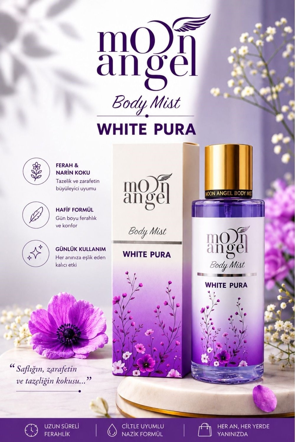 Moon Angel Kadın Parfümlü Body Mist White Pura  250 ml Vücut SpreyiMoon Angel