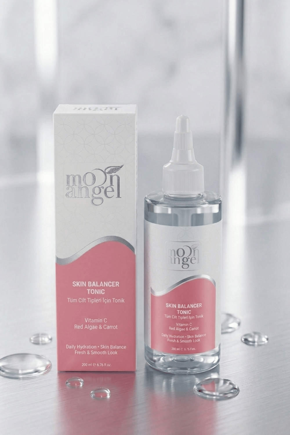 Moon Angel Skın Balancer Tonik 200 ml Tüm Cilt Tipleri İçin Aydınlatıcı ve Nem Dengeleyici Yüz Toniği (Vitamin C + Red Algae)Moon Angel