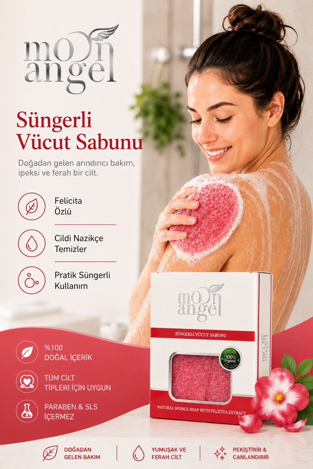 Moon Angel Süngerli Sabun Doğal Güzellik Felicita Extract Vücut Sabunu Moon Angel