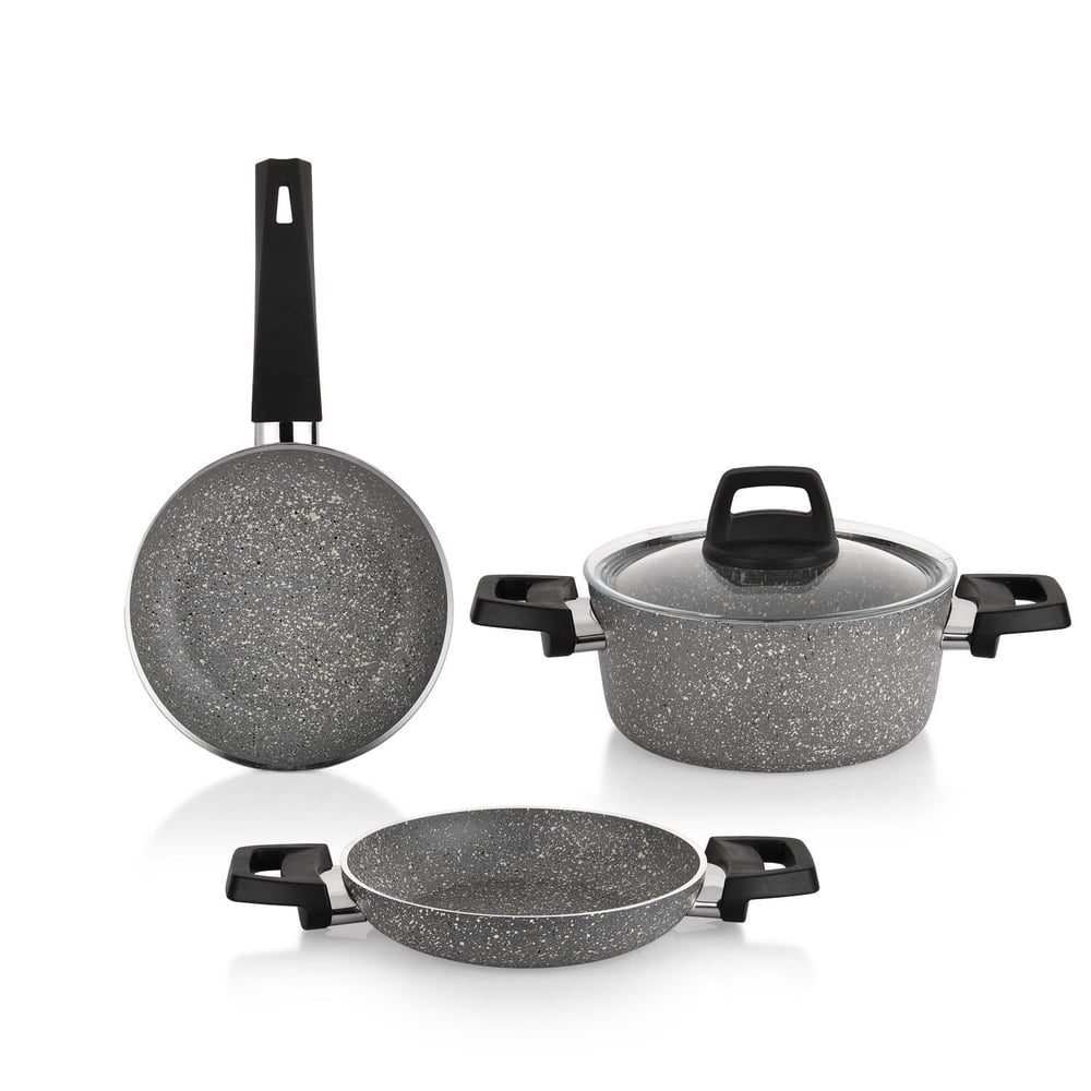 SCHAFER TENCERE 3 LÜ SET ETERNAL 18 CM SAHAN+18 CM TENCERE+18 CM TAVA-GRİ