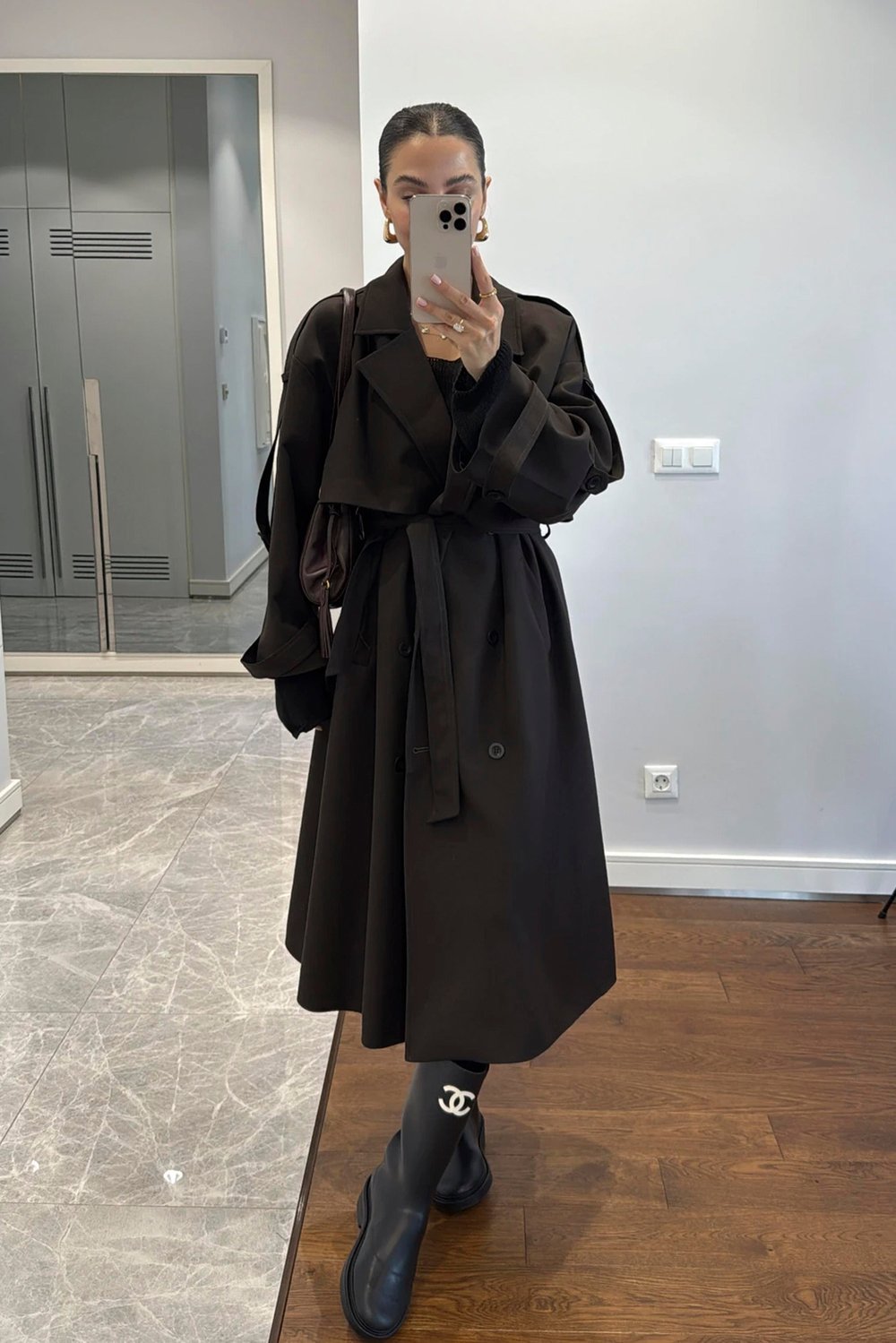 Acı Kahve Kruvaze Detaylı Oversize Trençkot