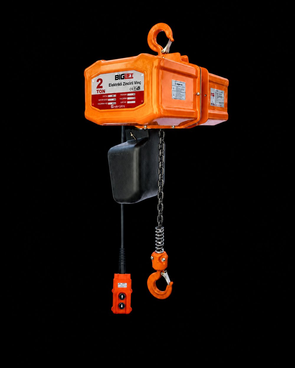 Biglift - Elektrikli Zincirli Vinç (2 Ton, 6 Metre, 380 V, Sarı)
