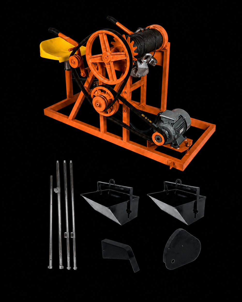 Kaynak Hüner KHY.400.03 - Kayışlı İnşaat Vinci (3 HP, 220 V, Koltuklu, 1 Kova, 3 Ayaklı)