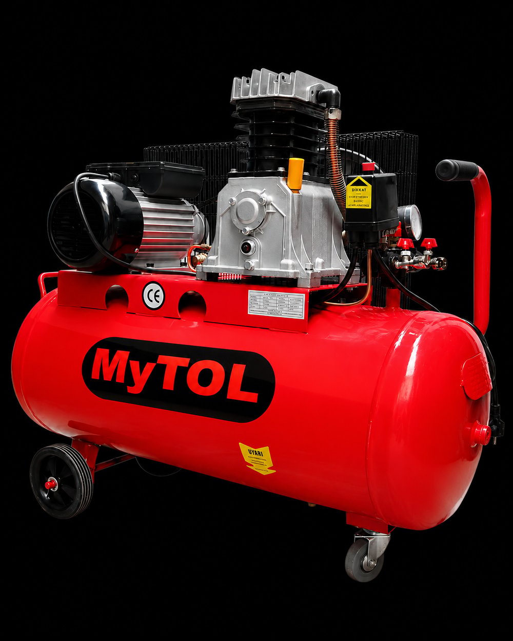 Mytol BH65-100L - Çift Pistonlu Kompresör (100 LT, 2 HP, 8 BAR, Alüminyum Kafa, Kırmızı)