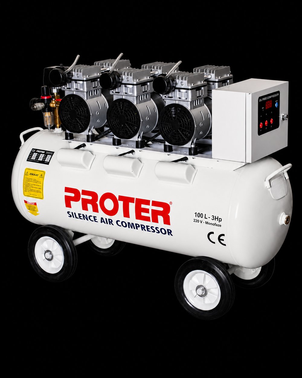 Proter AIR100 - Sessiz Kompresör (100 LT, 8 BAR, 220 V, Beyaz)
