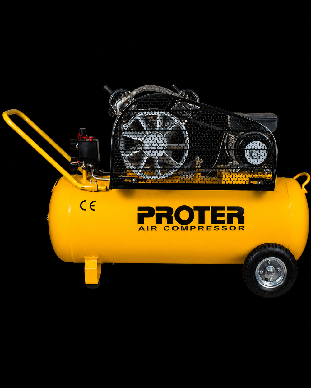 Proter PR103 - Kompresör (100 LT, 8 BAR, 3 HP, Çift Kafa, Monofaze, Sarı)