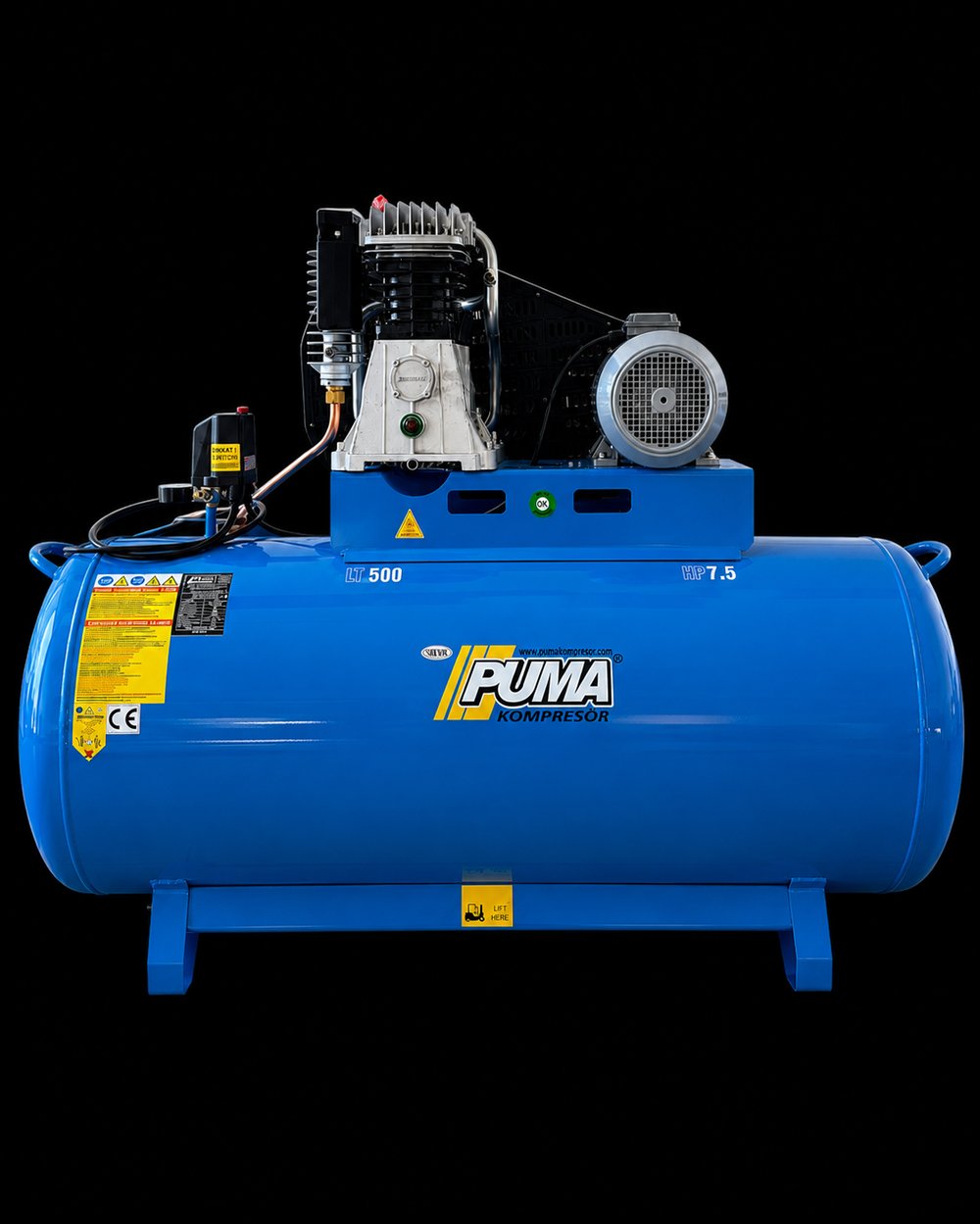 Puma PB5900/500-7.5 - Çift Kademeli Kompresör (500 LT, 12 BAR, 7.5 HP, Alüminyum Kafa)