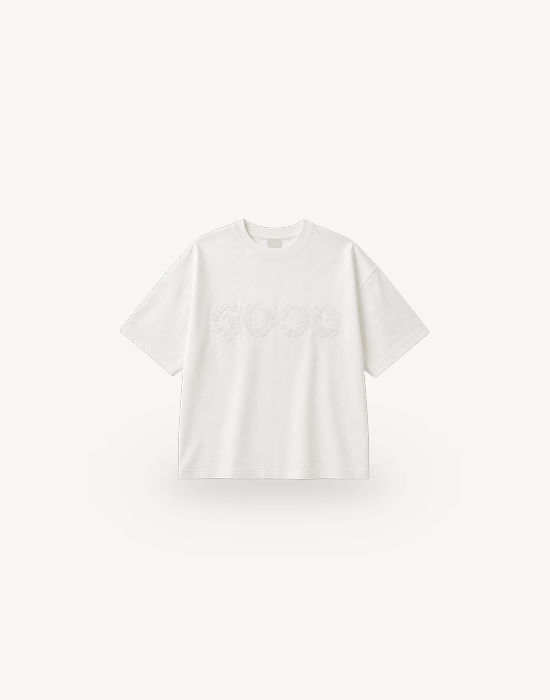 Beyaz Good Yazılı Oversize Tshirt