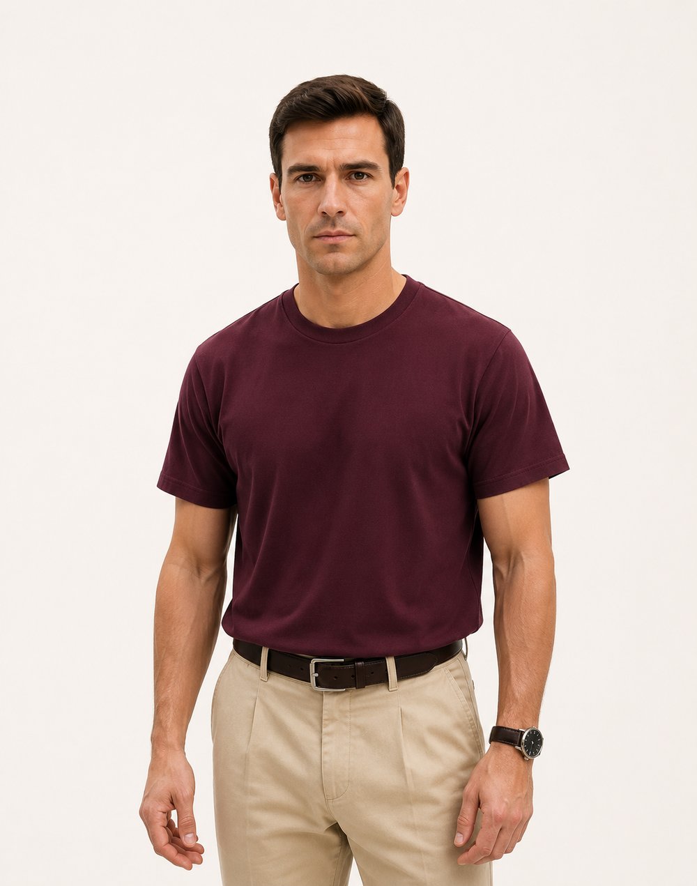 Bisiklet Yaka Kısa Kollu Modal Bordo Basic T-shirt