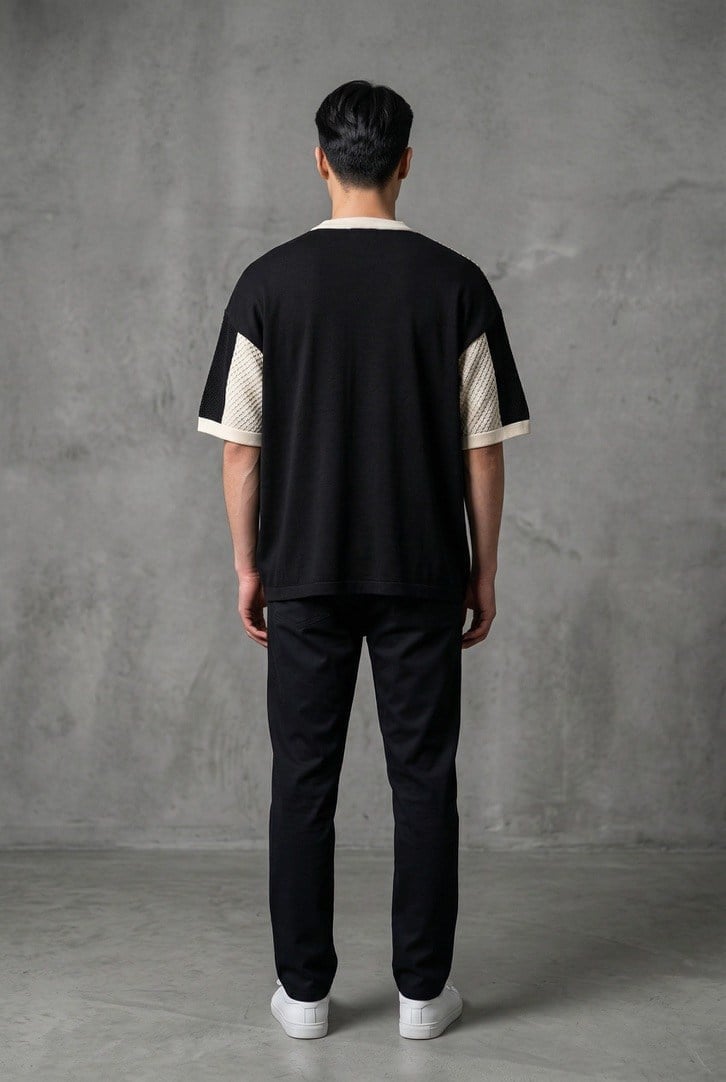 Bisiklet Yaka Oversize Desenli Triko T-shirt
