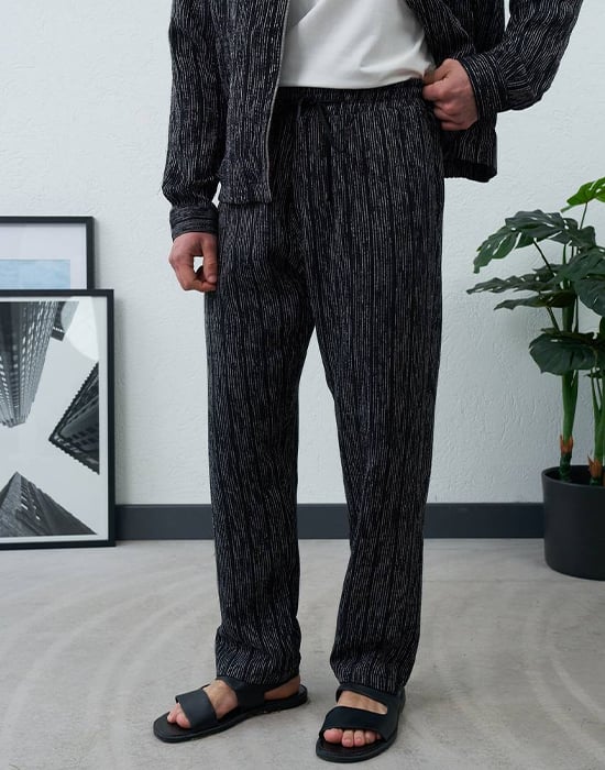 Çizgili Regular Fit Kadife Takım