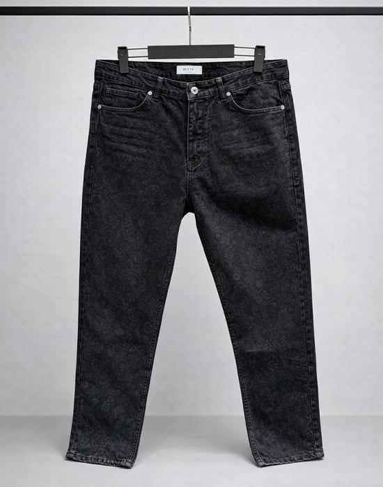 Desenli Baggy Fit Jean Siyah