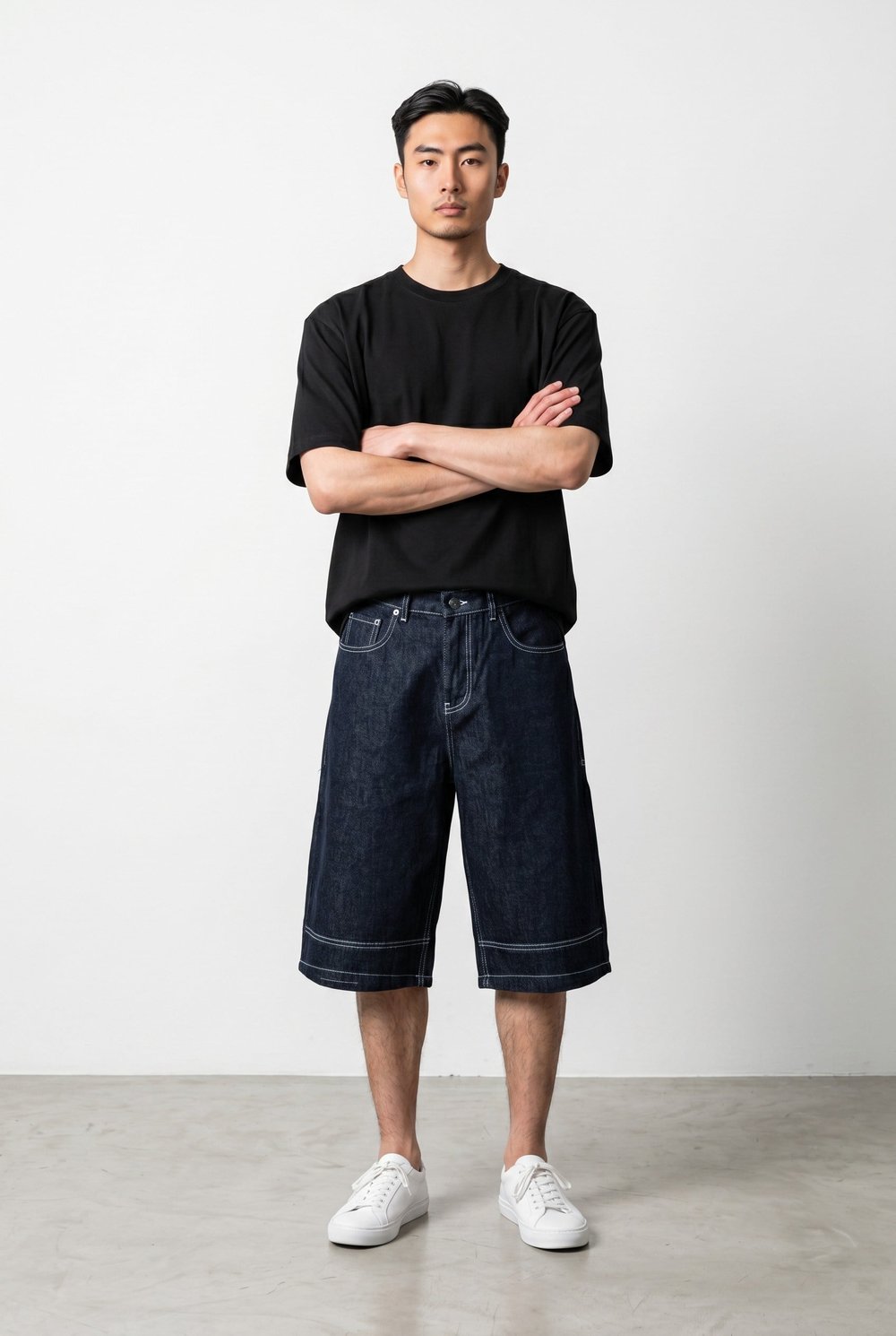 Dikişli Denim Baggy Şort
