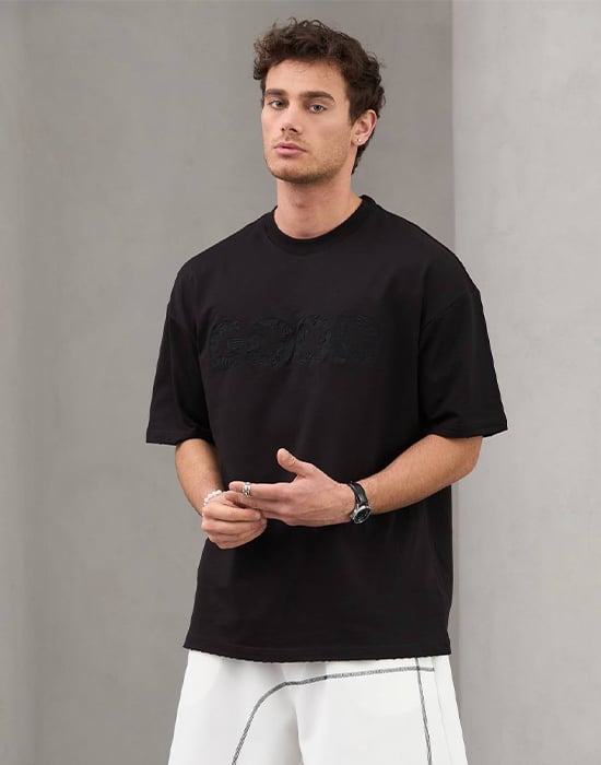 Siyah Good Yazılı Oversize Tshirt