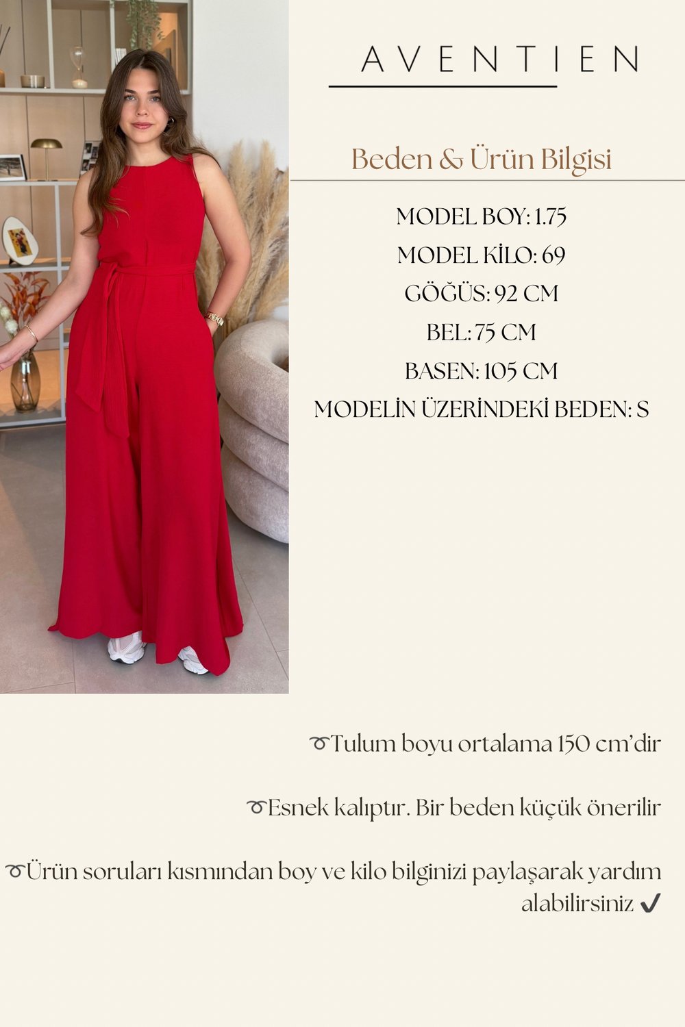 Kuşaklı Cepli Şık Kırmızı Tulum