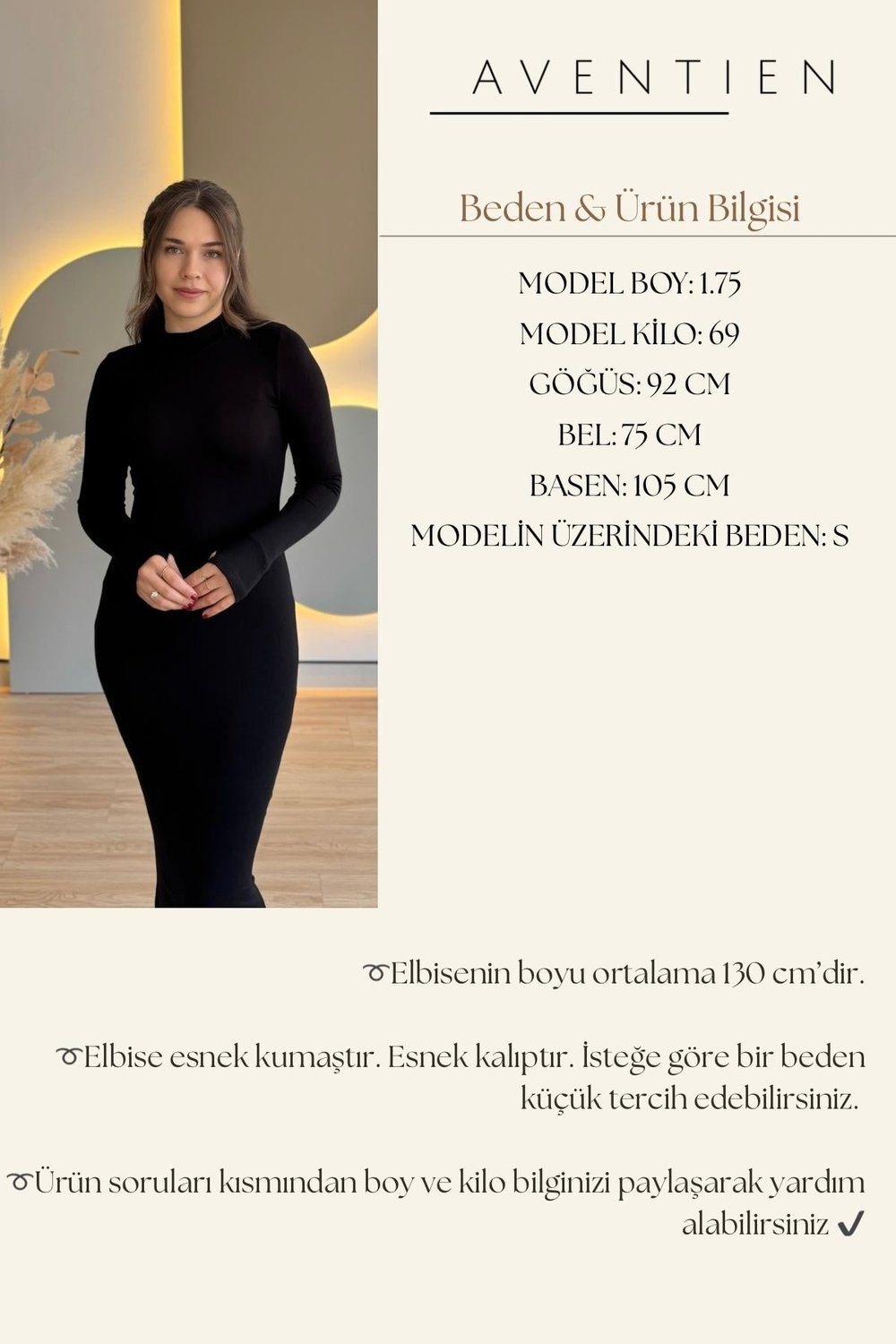 Parmak Geçirmeli Basic Siyah Uzun Elbise