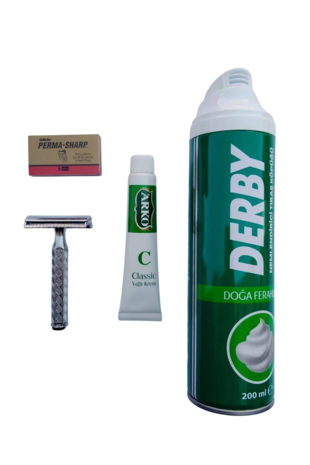 Derby Tras Kopugu Orak Paslanmaz Krom Tras Makinasi Perma Sharp Yaprak Jilet Arko Nem Klasik Cilt Besleyici Yagli Krem 20 Cc Tras Seti