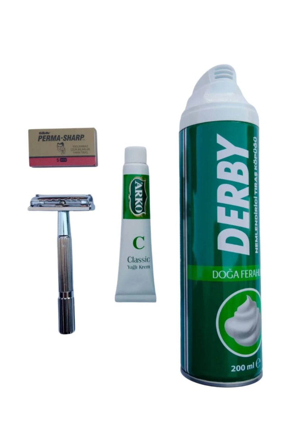 Derby Tras Kopugu Tima 779 Tras Makinasi Perma Sharp Yaprak Jilet Arko Nem Klasik Cilt Besleyici Yagli Krem 20 Cc Tras Seti