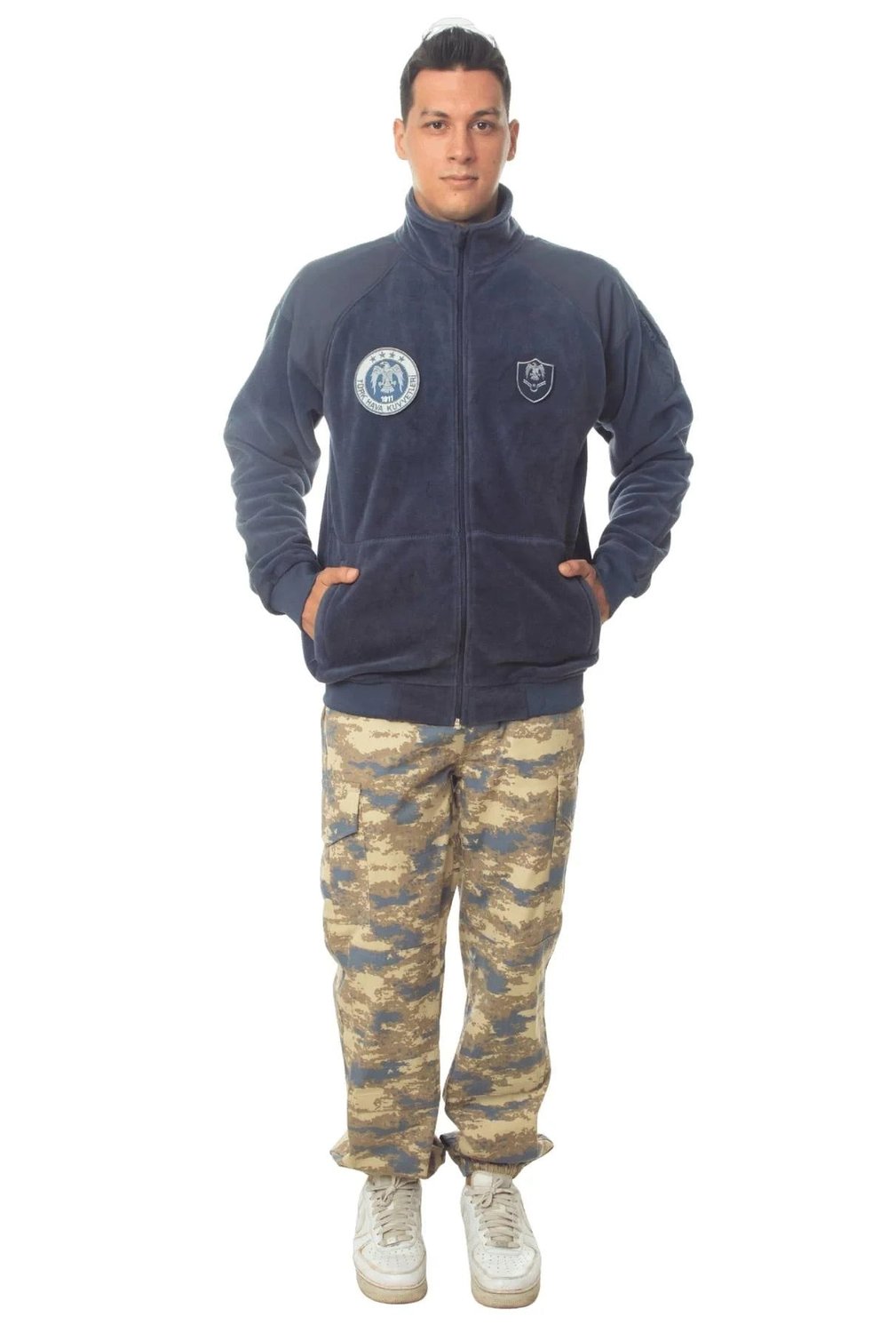 Hava Kuvvetleri Uzun Kollu Lacivert Renkli Ozel Tasarim Tam Fermuarli Bato Yaka Soguk Gecirmez Polar Kargo Cepli Airsoft Taktik Askeri Pantolon Alt Ust Takim