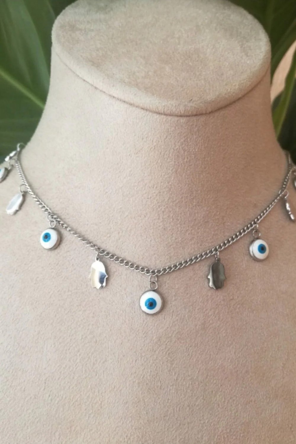 Nazar Boncuklu Goz El Tasarim İnce Silver Zincirli Gumus Renkli Kaliteli Paslanmaz Celik Kolye Stainless Stell