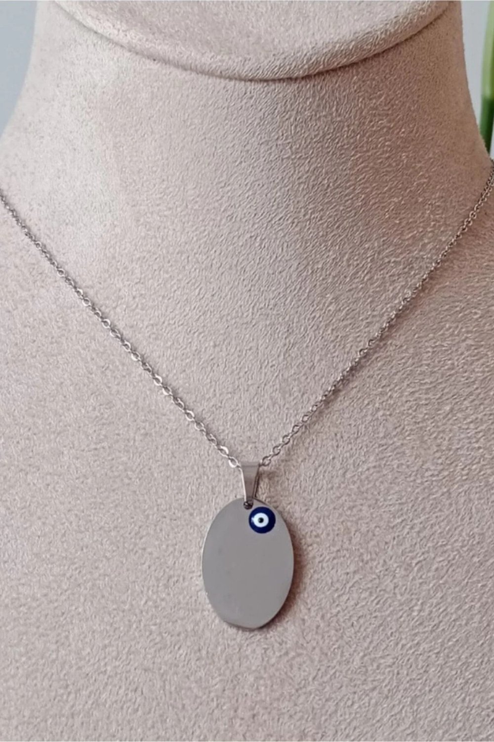 Ozel Tasarim İnce Silver Zincirli Nazar Boncuklu Gumus Renkli Kaliteli Paslanmaz Celik Kolye Stainless Stell