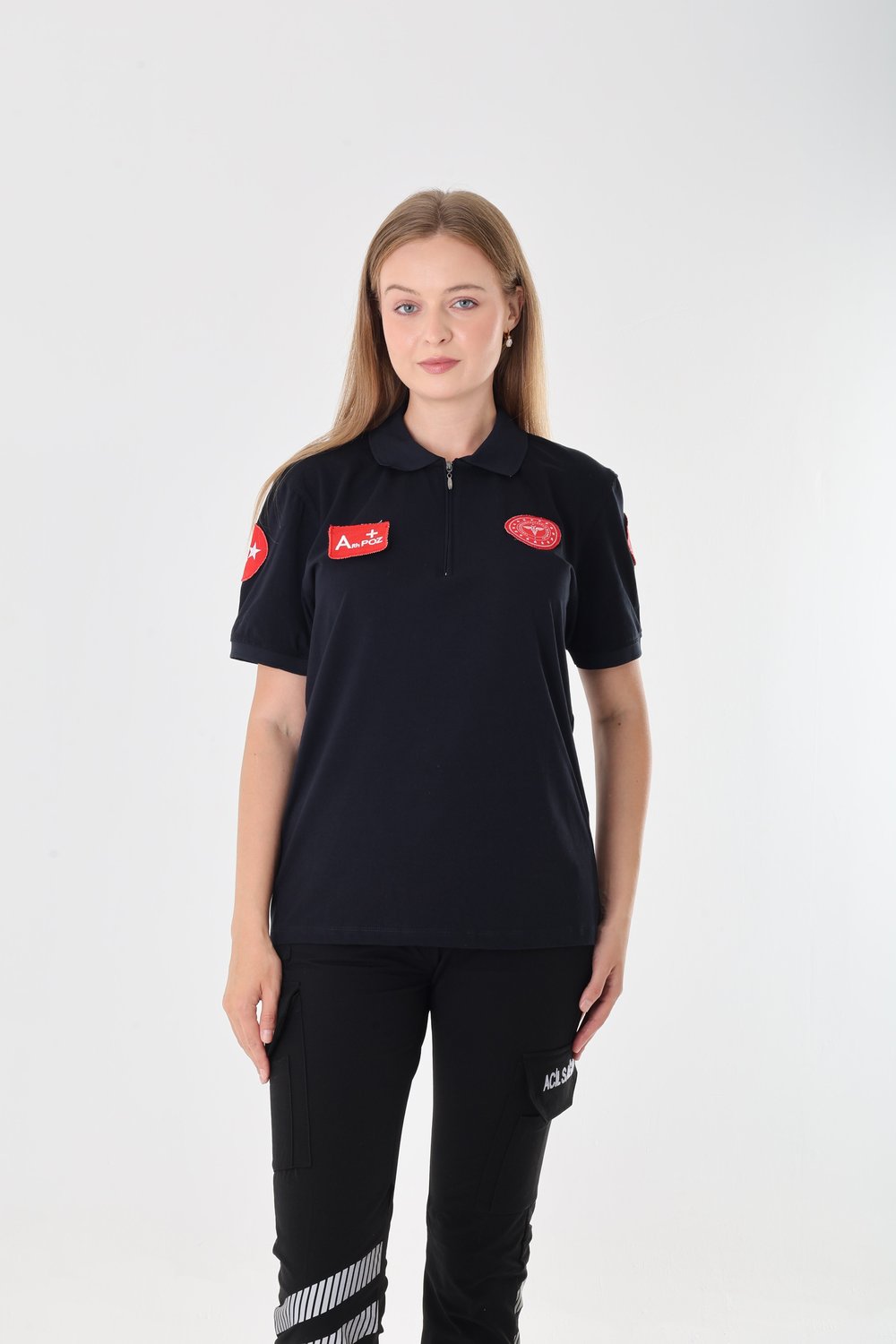 112 Acil Sağlık Lacivert Fermuarlı Penye T-shirt (Unisex)