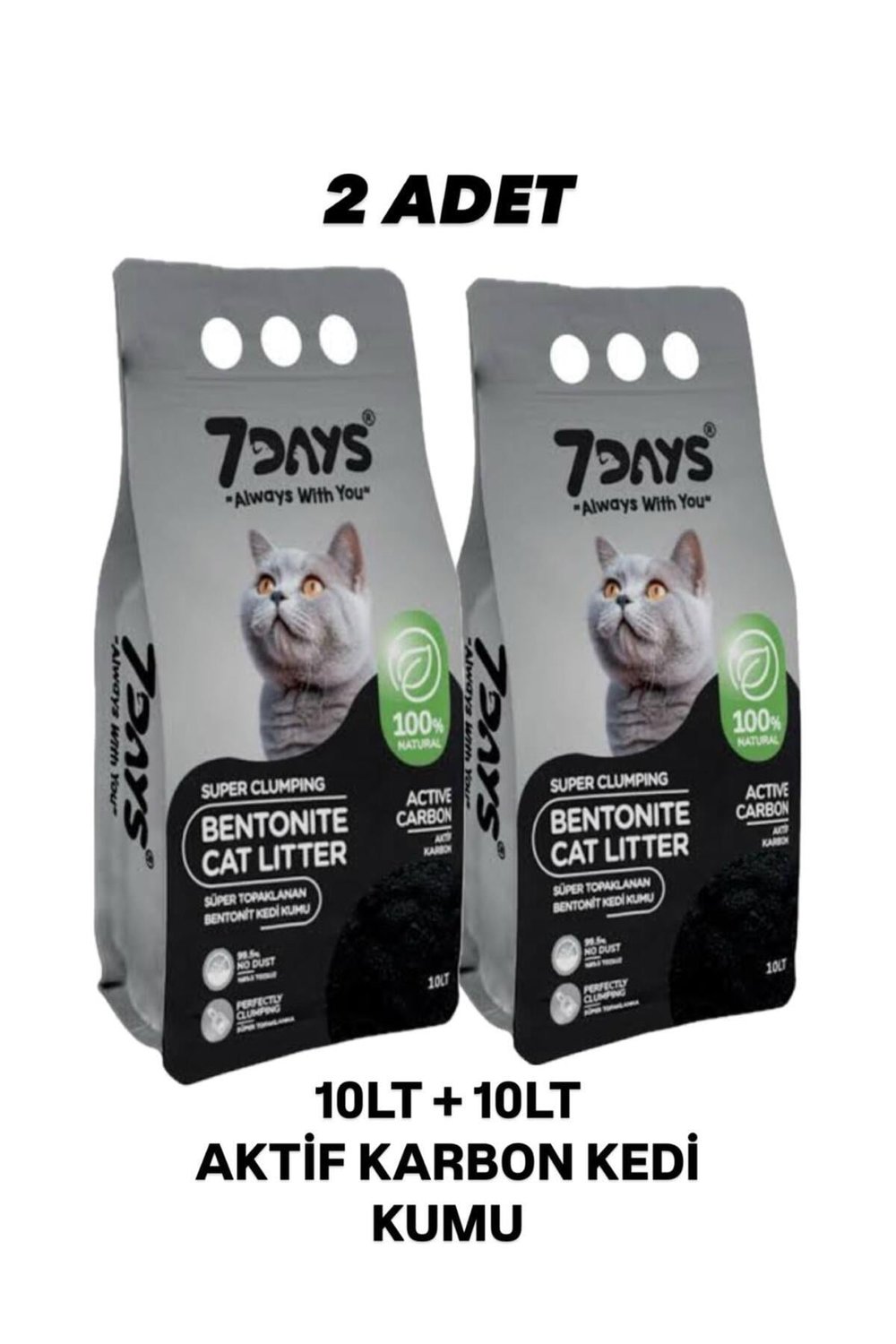 7DAYS Süper Topaklanan Active Karbonlu Bentonit 10 Lt *2 Adet Avantaj Paket Kedi Kumu