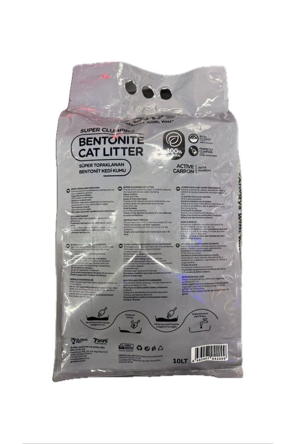 7DAYS Süper Topaklanan Active Karbonlu Bentonit 10 Lt *2 Adet Avantaj Paket Kedi Kumu