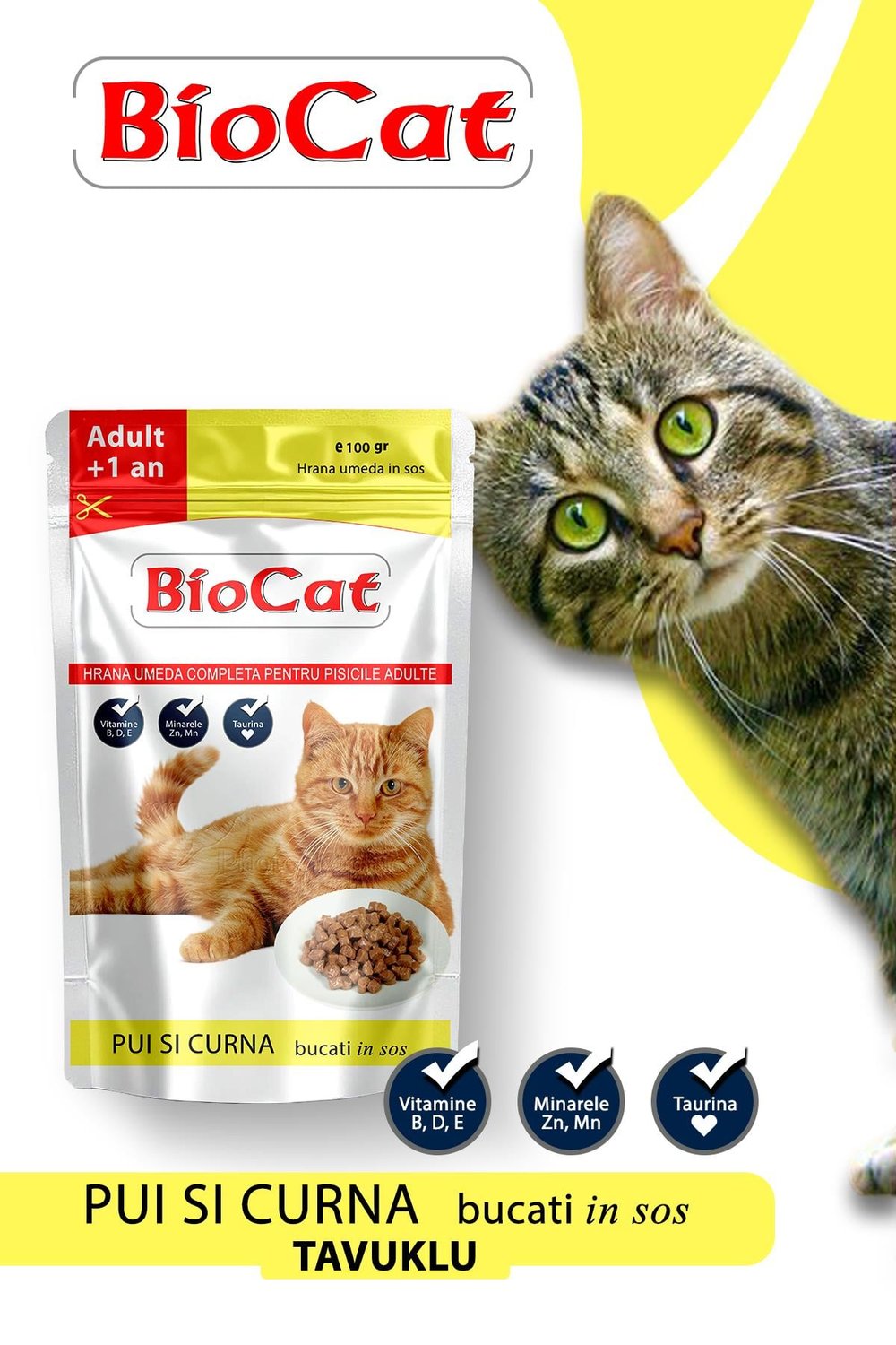 Biocat Tavuklu Ve Hindili Yetişkin Kedi Yaş Maması Pouch 100 gr