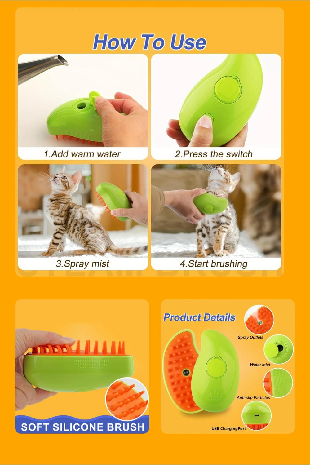 Buharlı Kedi Köpek Tarağı Yeni Nesil Tüy Alma Tarağı
