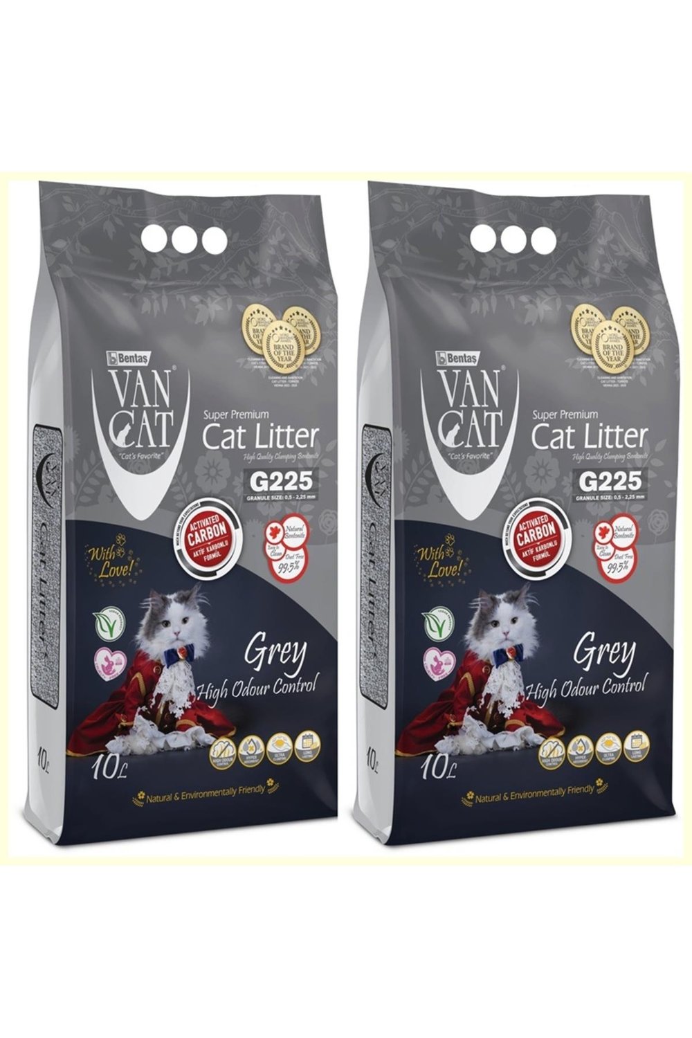 Grey Aktif Karbonlu Topaklaşan Kedi Kumu 10l (8,5 KG) | Süper Koku Kontrolü * 2 Adet