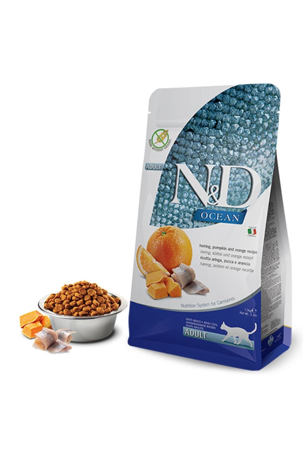 Ocean Pumpkin Balkabaklı Ringa Balıklı Portakallı Tahılsız Yetişkin Kedi Maması 1,5 Kg