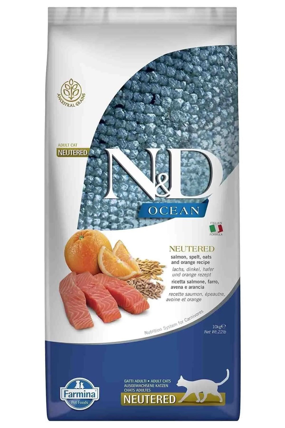 Ocean Somonlu Portakallı Düşük Tahıllı Kısırlaştırılmış Kedi Maması 10 Kg