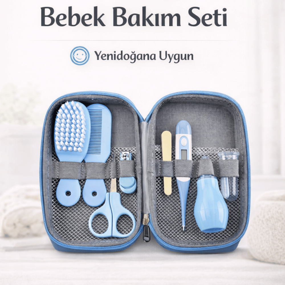 Miningaa 9 Parça Bebek Bakım Seti Anne Çantası İçin Düzenli Güvenli Seyahat Dostu Mavi Bakım Kiti